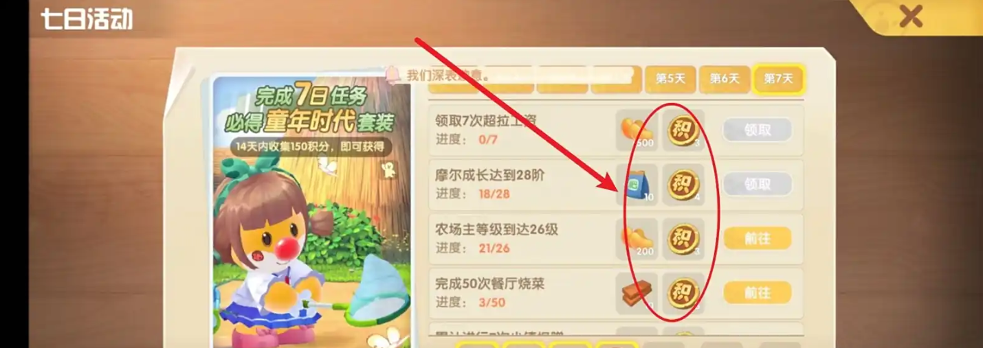 摩尔庄园背包里的七日积分怎么用