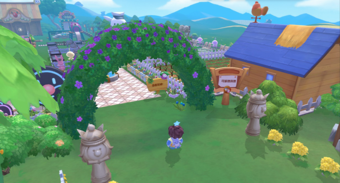 摩尔庄园怎么在围墙上搭顶